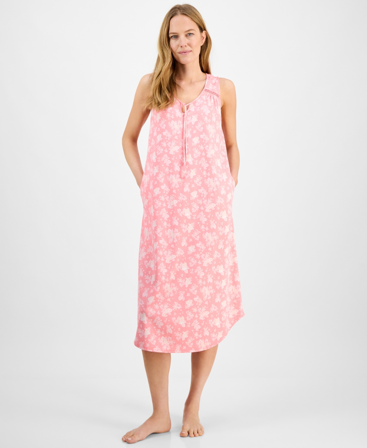 Charter Club Women's Cotton Sleeveless Tie-neck Nightgown, Exclusively At Macy's