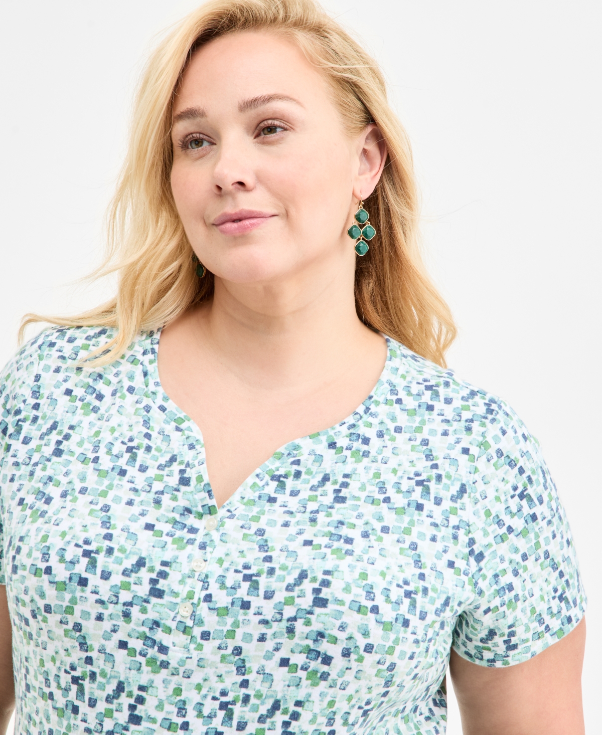 Style & Co Plus Size Printed Henley Top, Exclusively At Macy's In Multi