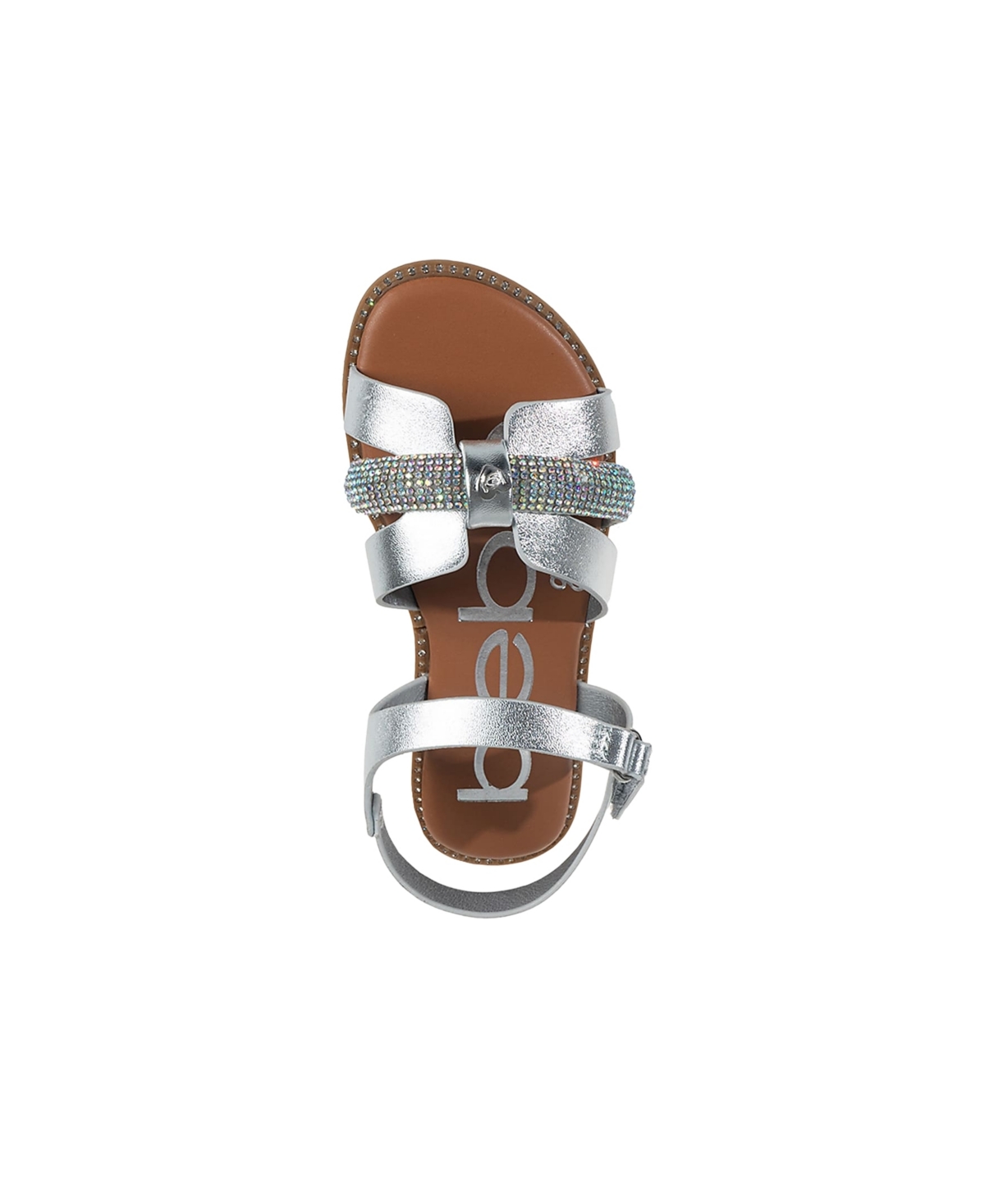 Bebe Little Girls Flat With Rhinestone And Heart Charm Sandals In Silver