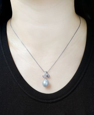 Cultured Freshwater Pearl & Diamond (1/10 ct. t.w.) Pendant Necklace & Drop Earrings Set in Sterling Silver
