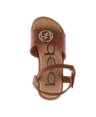 Little Girls Embossed Flat with Medallion Hardware Sandals