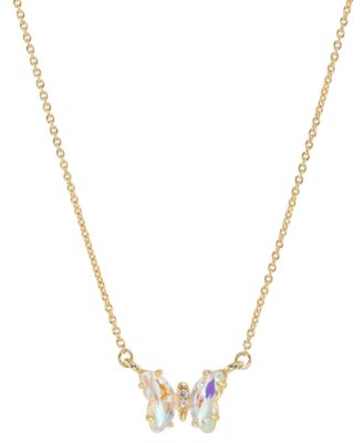 Crystal Multicolor Butterfly Pendant Necklace in 14k Gold-Plated Sterling Silver, 16" + 2" extender