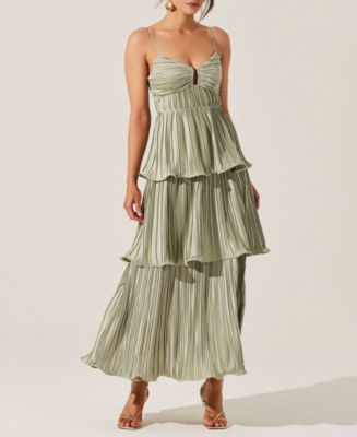 ASTR the Label | Lupin Pleated Tiered Maxi Dress in Sage | Size S