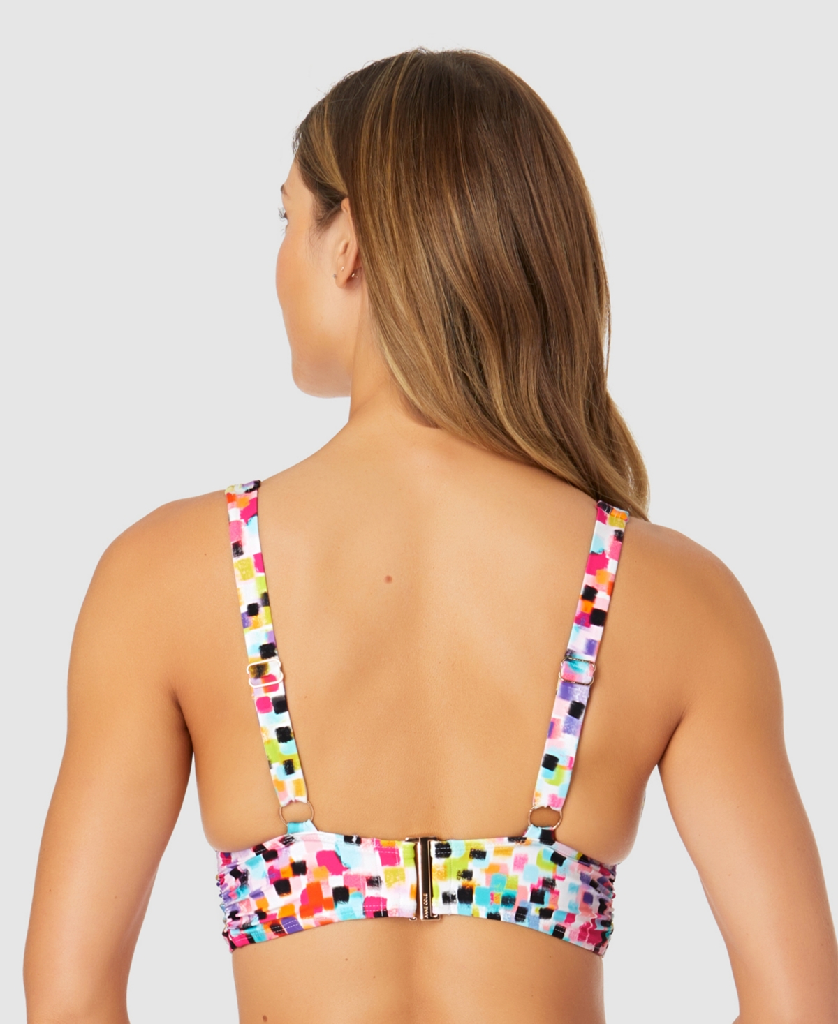 ANNE COLE WOMEN'S ABSTRACT DOT SOFT SHIRRED BIKINI TOP 
