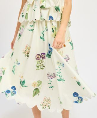 Женский топ с баской Ashley Cotton Babydoll от En Saison и хлопковая юбка миди с поясом и фестончатым подолом из хлопка Ashley с цветочным принтом
