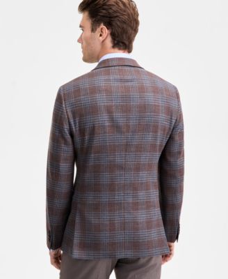 Men's Modern-Fit Brown Blue Plaid Sport Coat 