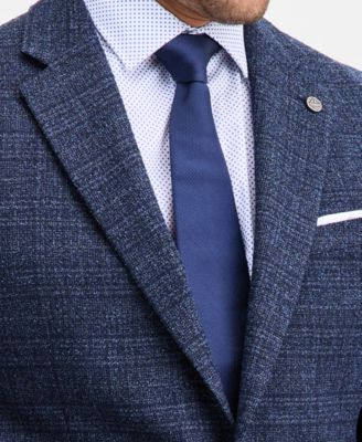 Men's Modern-Fit Navy Boucle Plaid Sport Coat 