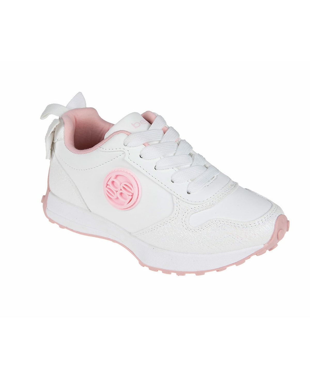 Bebe Little Girls With  Medallion And Double Layer Bow At Back Jogger Sneakers In White