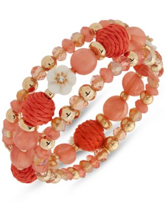 lonna - lilly Gold-Tone 3-Pc. Set Mixed Bead Stretch Bracelets