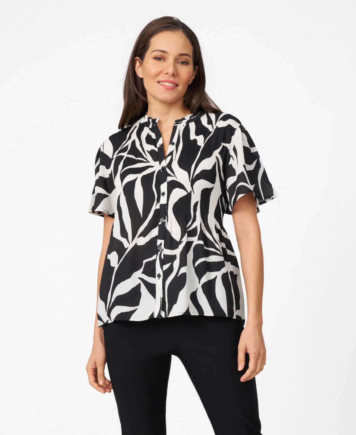 Women's Flutter Sleeve Pleated Top - Shadow flower