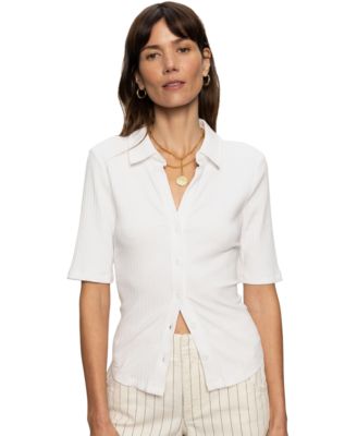 Women's Elbow-Sleeve Ribbed-Knit Shirt