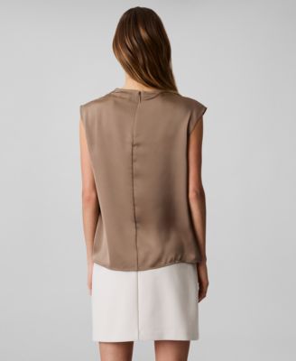 Женская атласная блузка с круглым вырезом и короткими рукавами от Calvin Klein