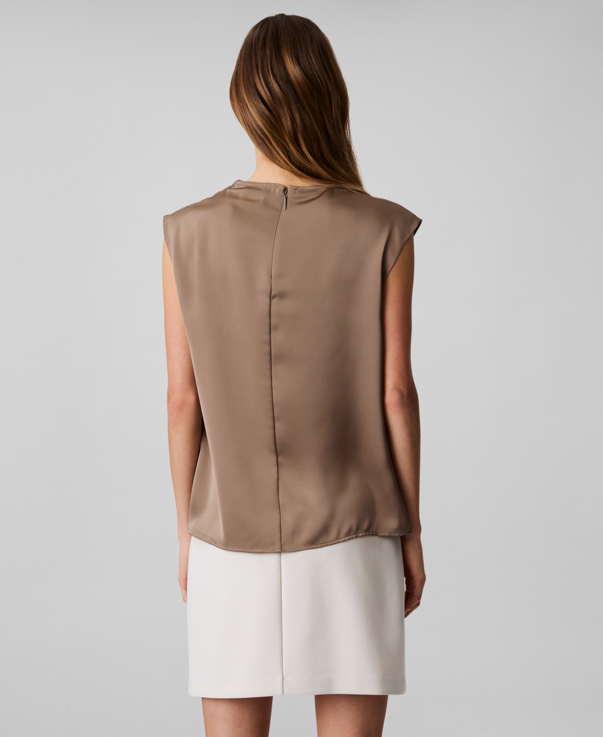 Calvin Klein Women's Cap-sleeve Satin Cowlneck Blouse In Fossil