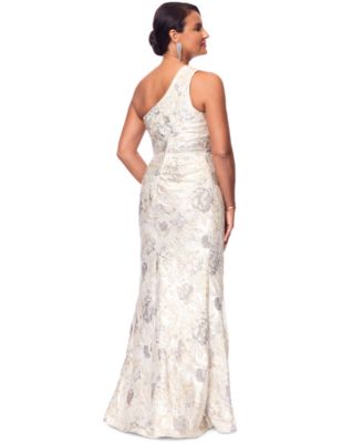 Petite One-Shoulder Metallic Jacquard Gown
