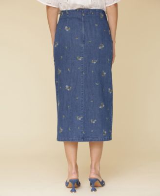 Женский многоярусный укороченный топ с оборками и джинсовая юбка миди с вышивкой от Avec Les Filles