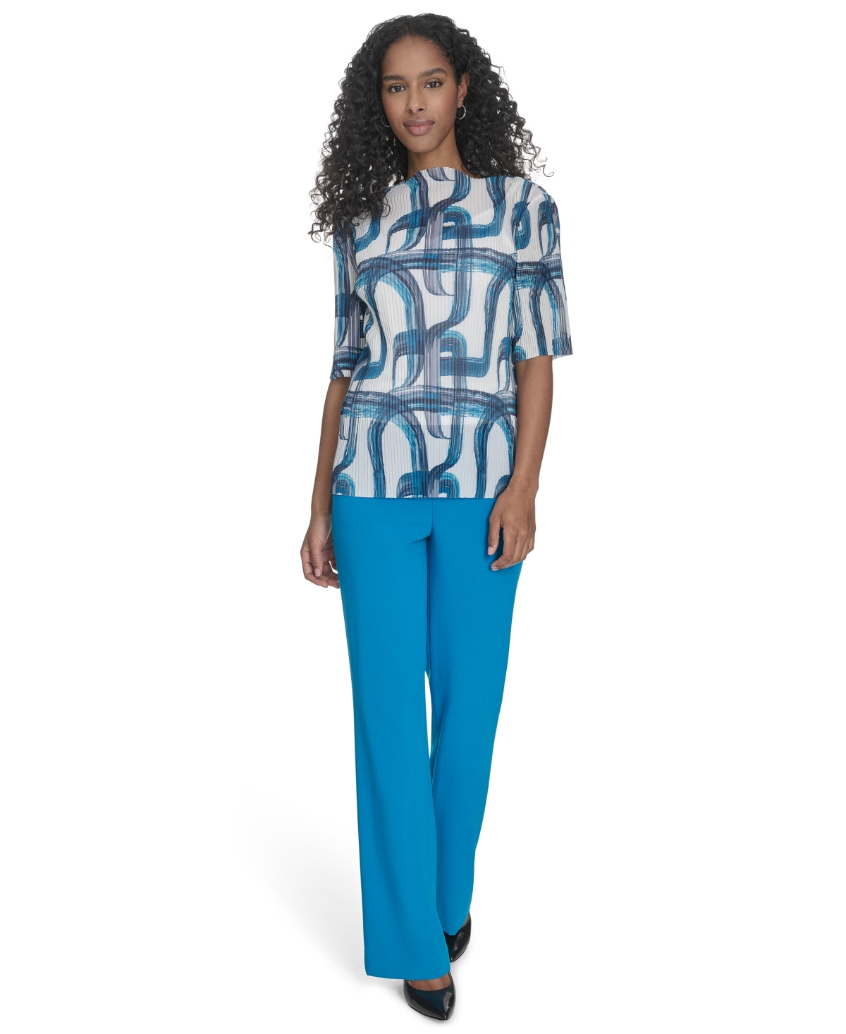 Shop Calvin Klein Women's Printed Mesh Blouse In Corsica Multi