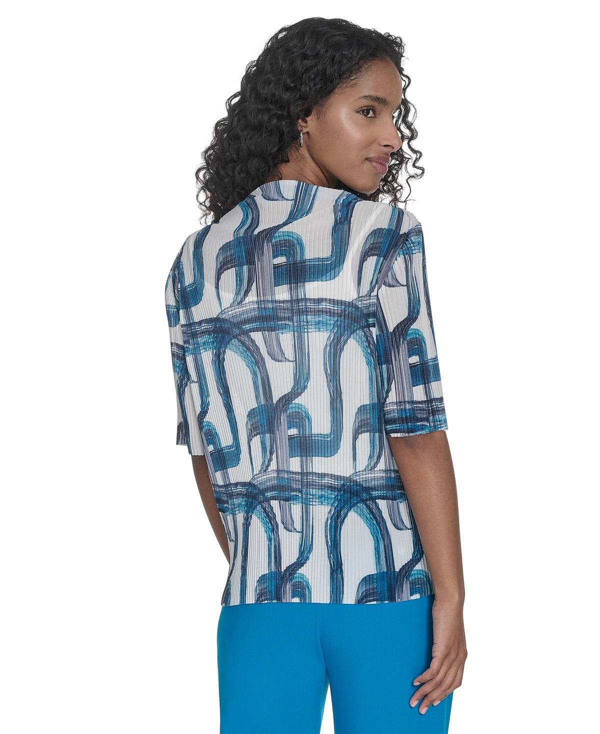 Shop Calvin Klein Women's Printed Mesh Blouse In Corsica Multi