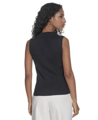 Women's Johnny-Collar Sleeveless Sweater