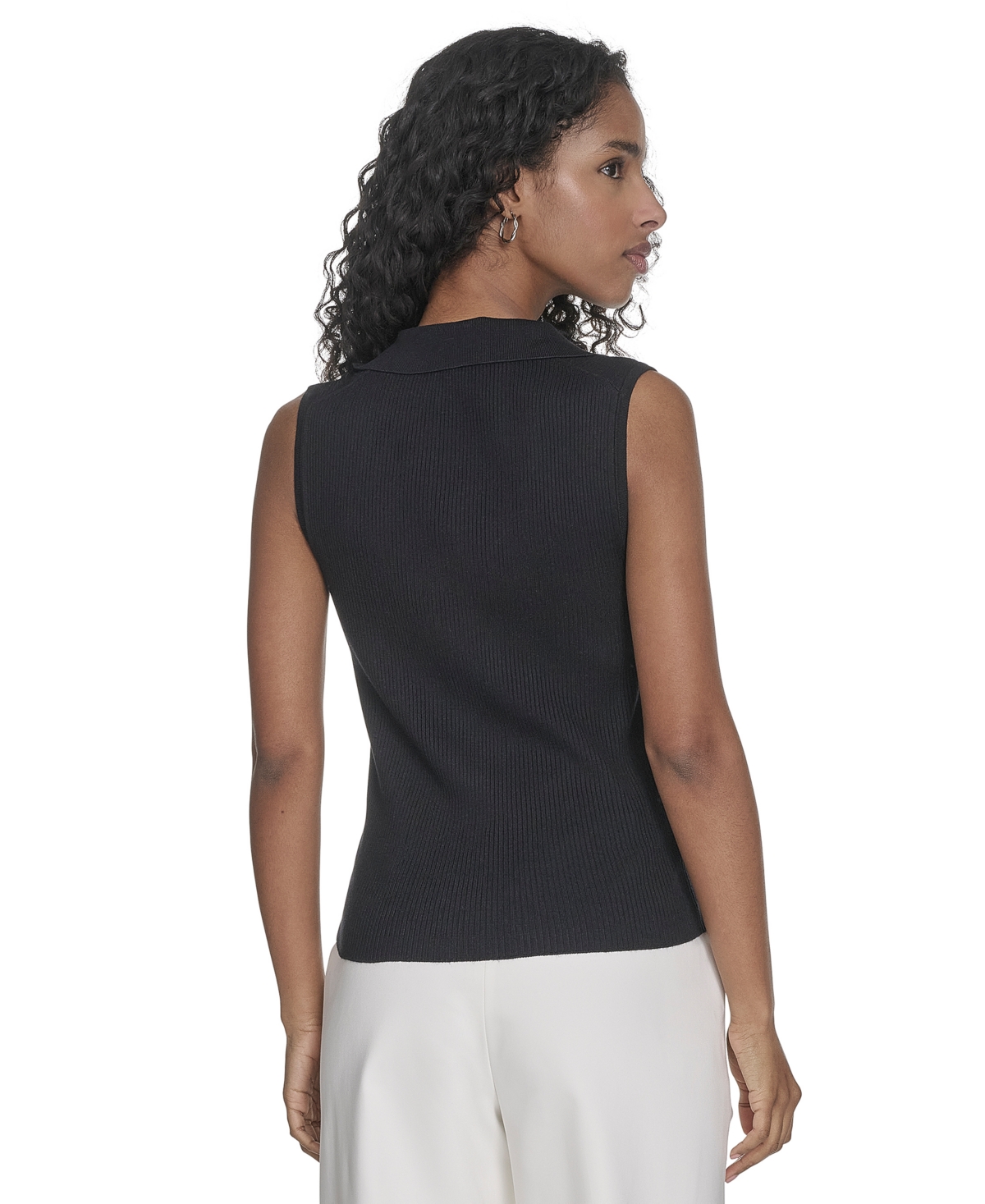 Calvin Klein Women's Johnny-collar Sleeveless Sweater In Navy