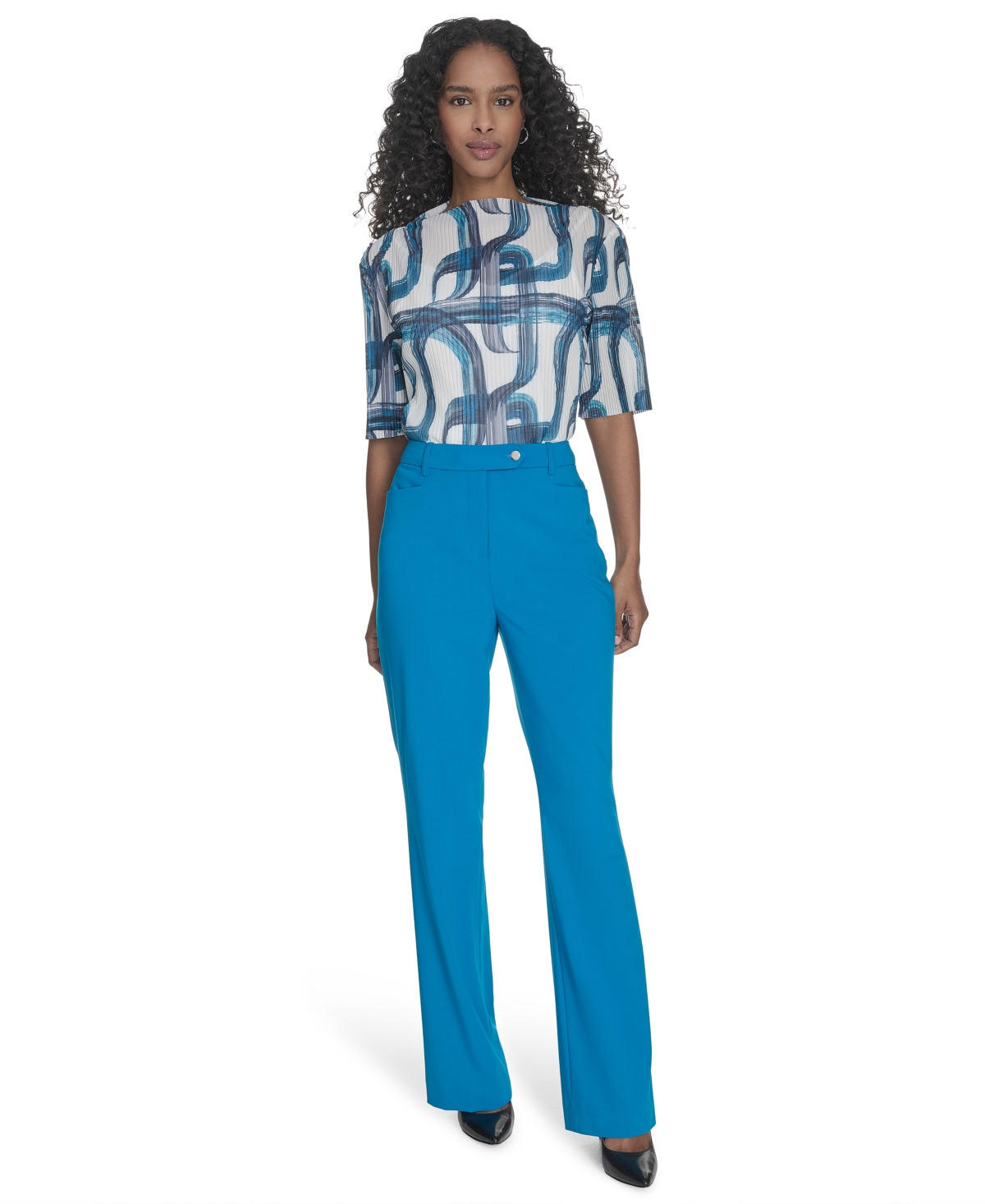 Calvin Klein Petite Lux Modern Fit Mid Rise Straight-leg Pants In Corsica