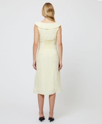 Женское льняное платье миди с воротником-стойкой Birdie Butter желтого цвета от French Connection