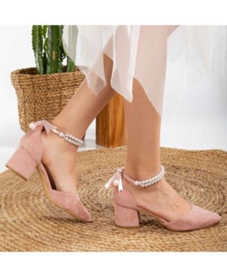 Miranda Low Block Heels with Pearls
