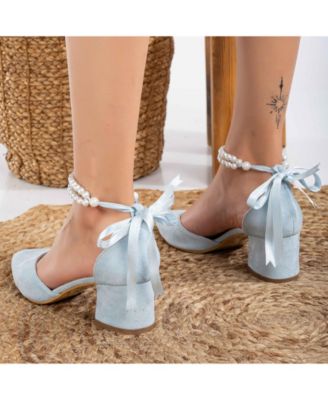 Miranda Low Block Heels with Pearls