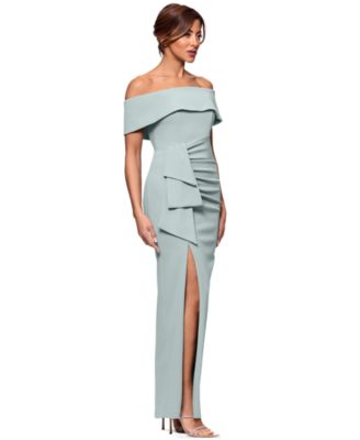 Petite Off-The-Shoulder-Sleeve Draped Gown