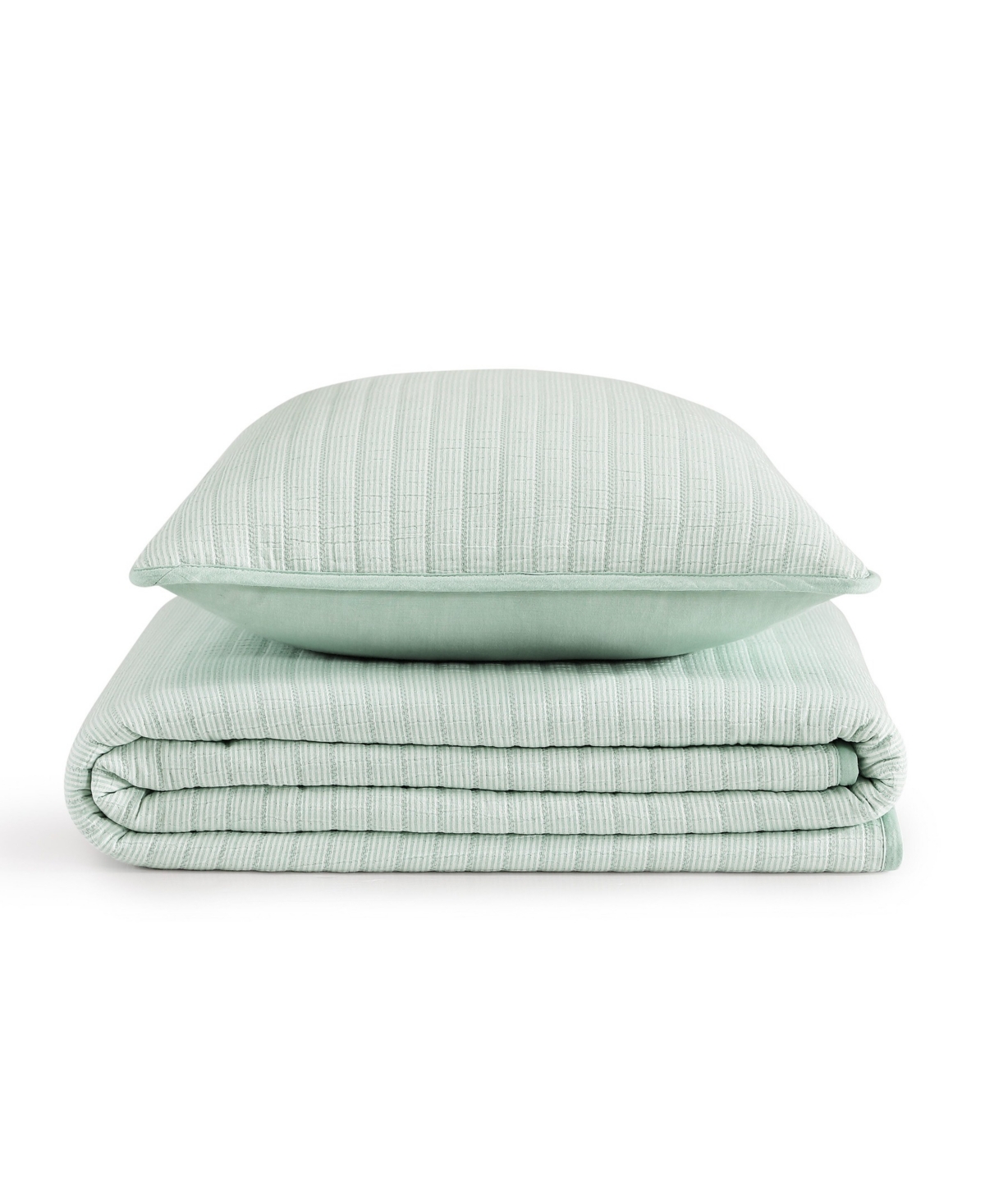 Tommy Hilfiger 136 Thread Count Ithaca Stripe Cotton Reversible Quilt Set In Meadow Green