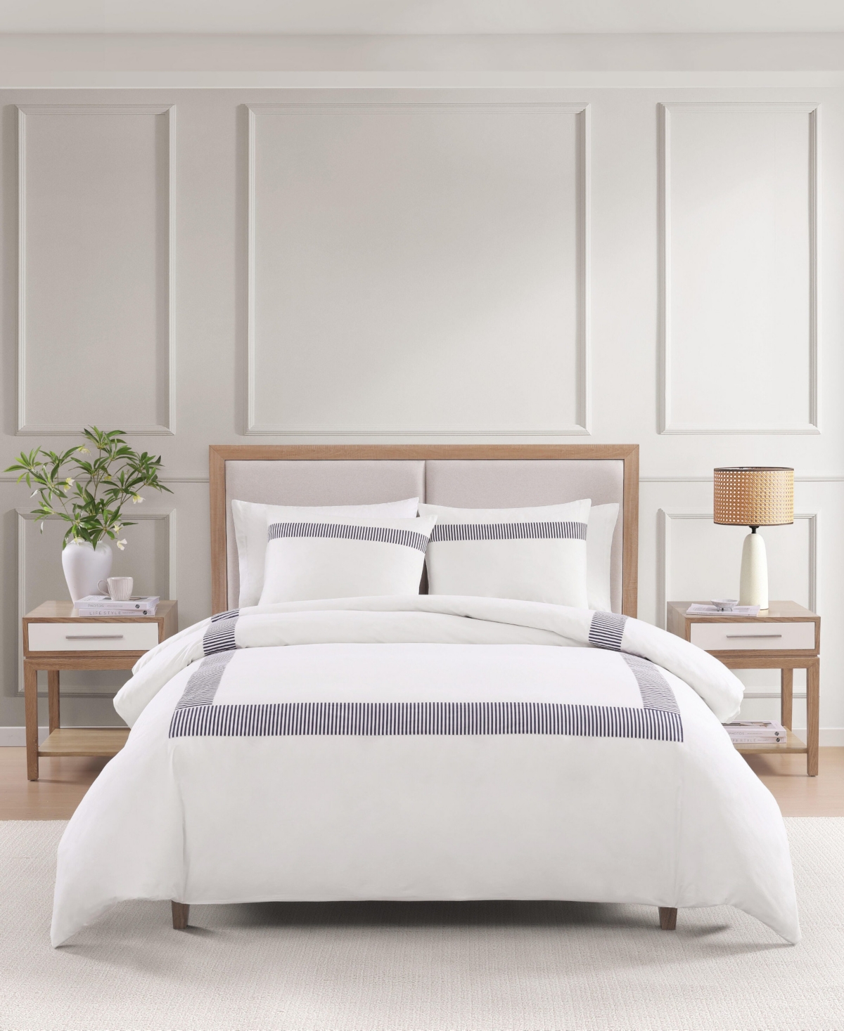 Tommy Hilfiger Madison Oxford Cotton 3-pc. Duvet Cover Set, King In Navy,white