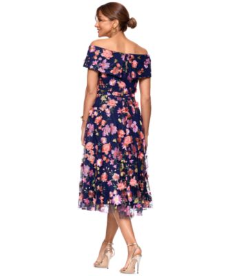 XSCAPE Women's Off-The-Shoulder Embroidered Floral Dress - Macy's