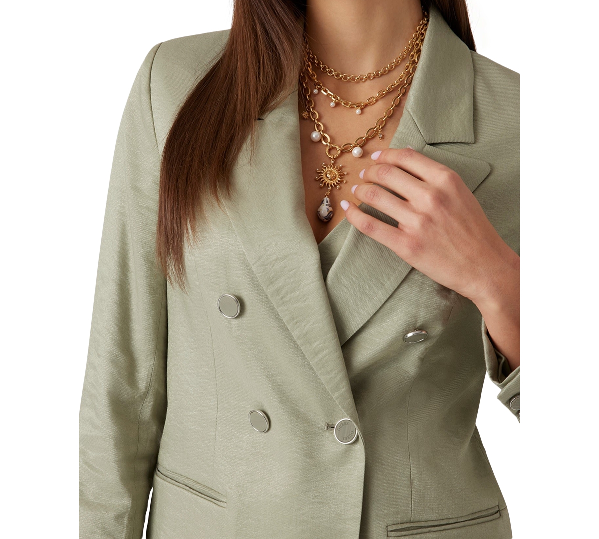 Shop Guess Women's Camille Double-breasted Lapel Jacket In Ocean Sage Multi