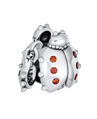 Блестящие ювелирные изделия Насекомое Сад Божьи коровки Красный CZ Мотающийся Шарм Бусина Браслет из стерлингового серебра