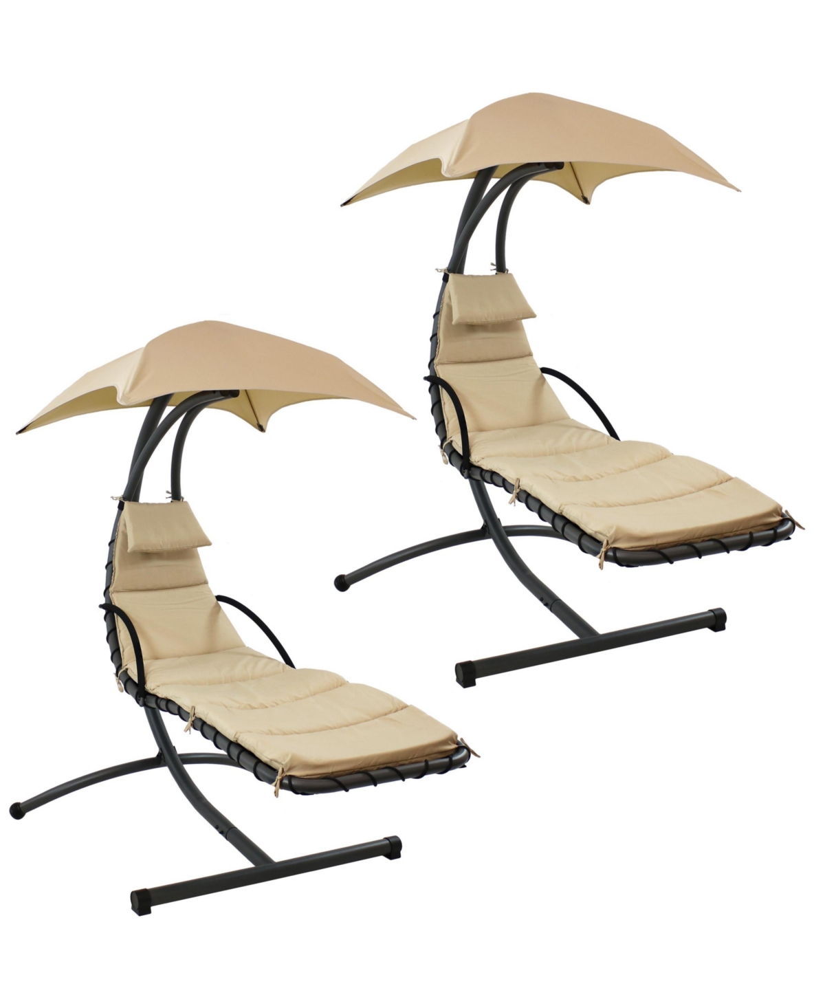 Outdoor Hanging Chaise Floating Lounge Chair with Canopy Umbrella and Arc Stand