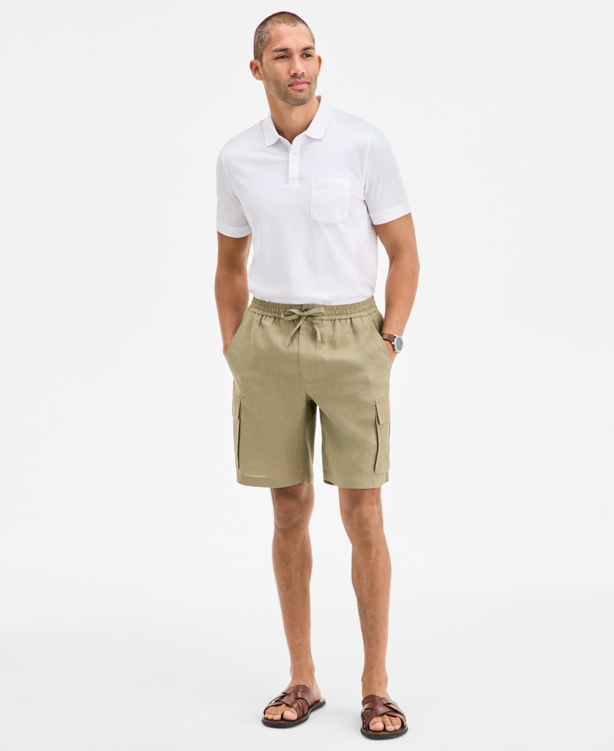 Club Room Men's Regular-fit Linen Cargo Shorts, Created For Macy's