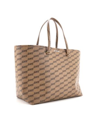 Бывшая в употреблении большая сумка для покупок Balenciaga East-West с надписью BB, покрытая холстом с монограммой