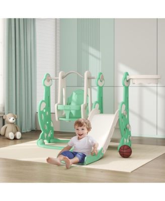 4 in 1 Toddler Slide and Swing Set w/ Climber, Basketball Hoop,