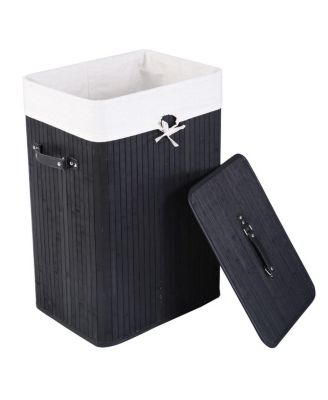 19 Gal Rectangle Laundry Basket Bamboo Clothes Hamper with Handles and Lid