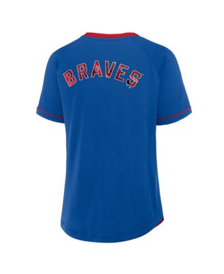 Женская футболка с V-образным вырезом реглан League Diva из коллекции Royal Atlanta Braves Cooperstown от Fanatics