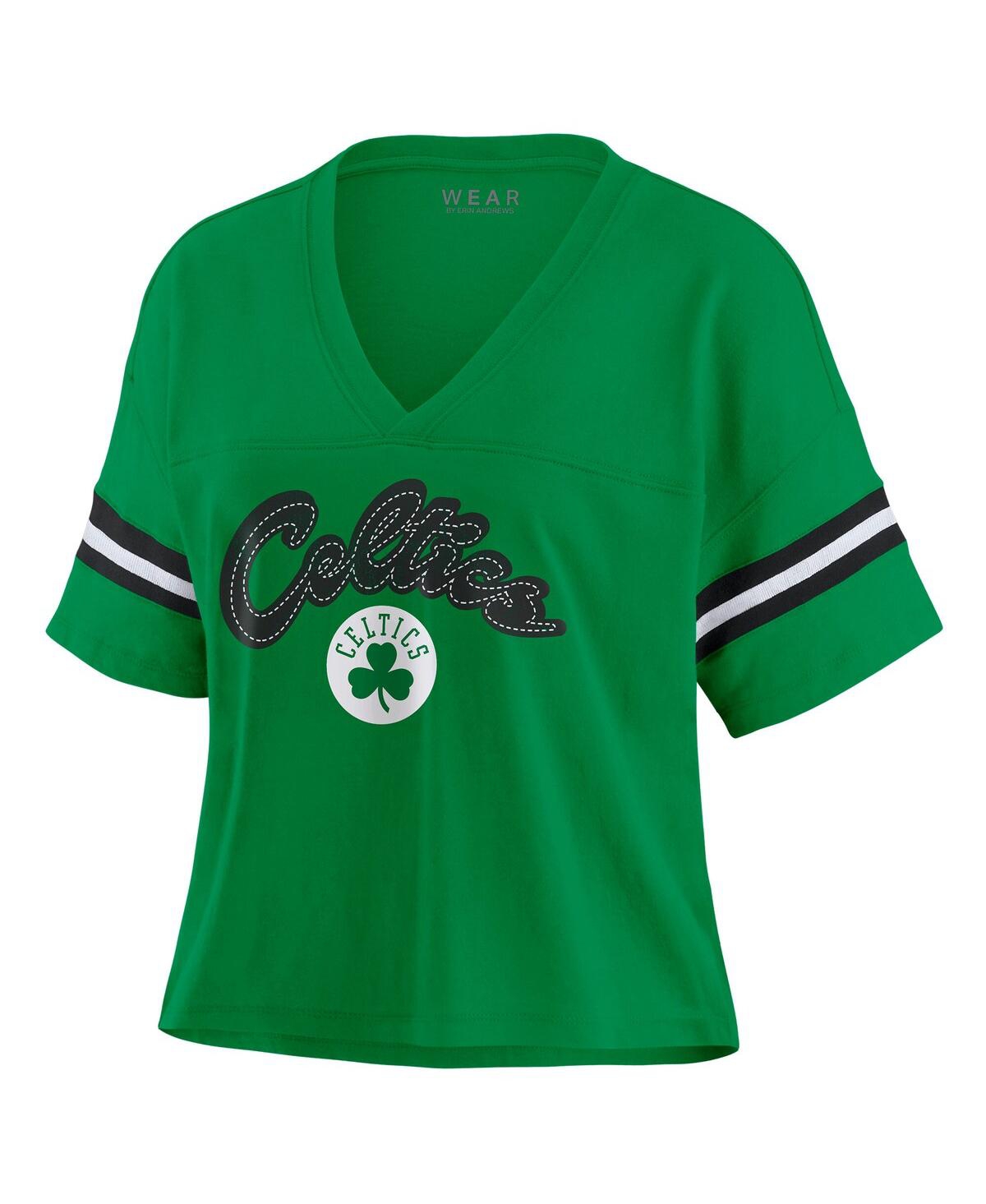 Wear By Erin Andrews Women's Kelly Green Boston Celtics Plus Size Color Block Boxy V-neck T-shirt In Kelly Green