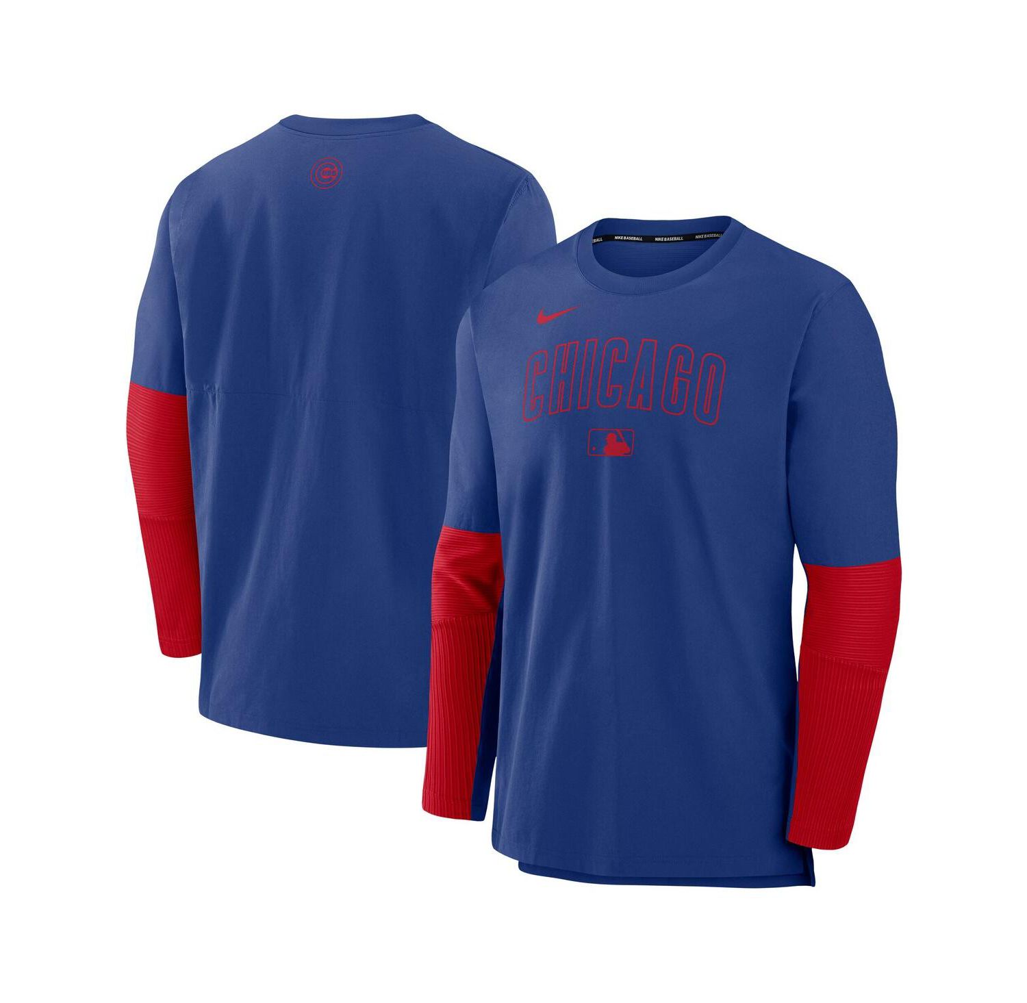 Men's Royal/Red Chicago Cubs Authentic Collection Lightweight Player Tri-Blend Performance Pullover Sweatshirt