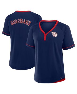 Fanatics - Women's Navy Cleveland Guardians League Diva Star Raglan V-Neck T-Shirt