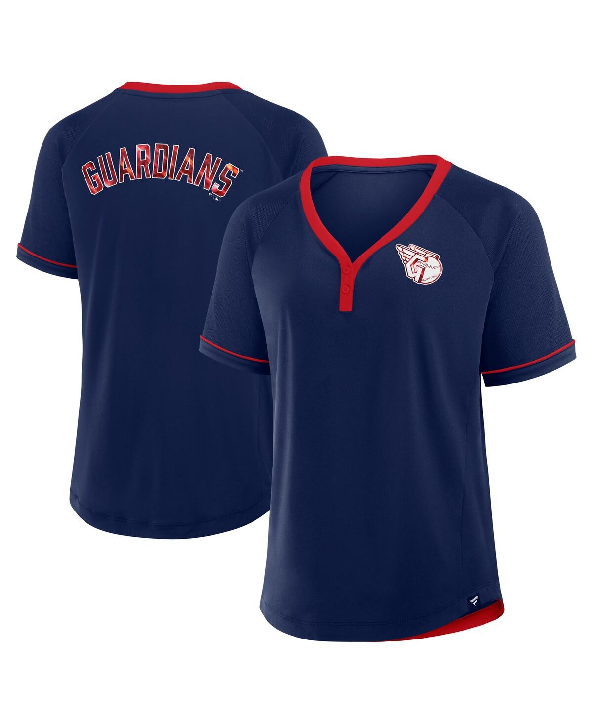 Fanatics Women's Navy Cleveland Guardians League Diva Star Raglan V-neck T-shirt In Navy