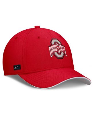 Мужская шапка Nike Scarlet Ohio State Buckeyes 2025 Dugout Coachs Rise Swoosh Performance Flex от Nike в алом цвете.