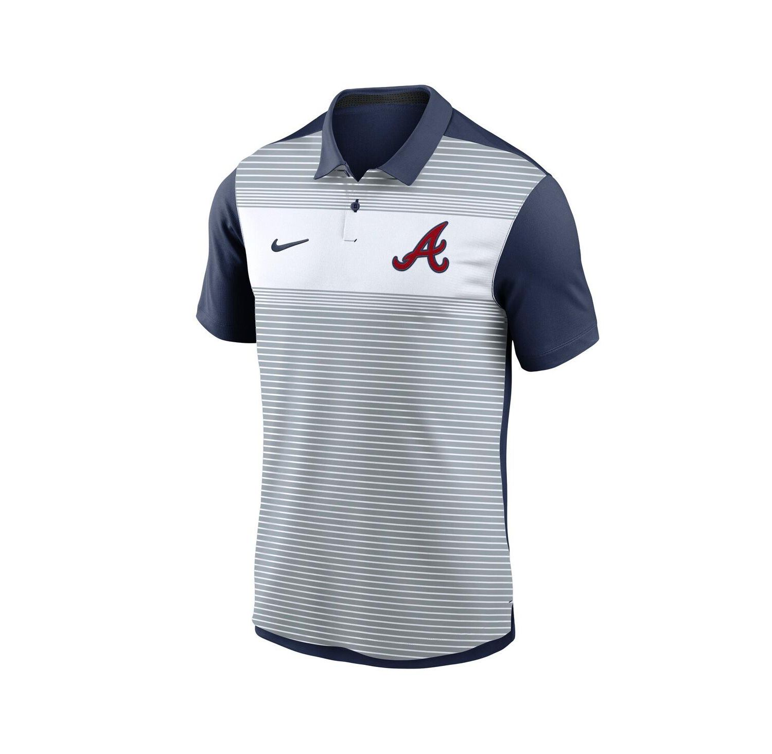 Men's White/Navy Atlanta Braves Vapor Striped Performance Polo Shirt