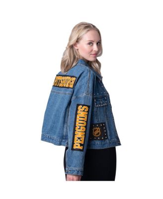 Women's Pittsburgh Penguins Game Ball Cropped Button-Up Denim Jacket