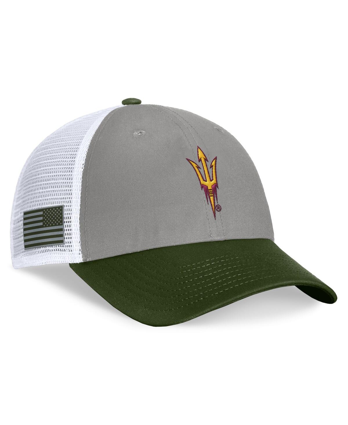 Top Of The World Men's Gray/green Arizona State Sun Devils Oht Military Appreciation Badge Trucker Adjustable Hat In Gray,green