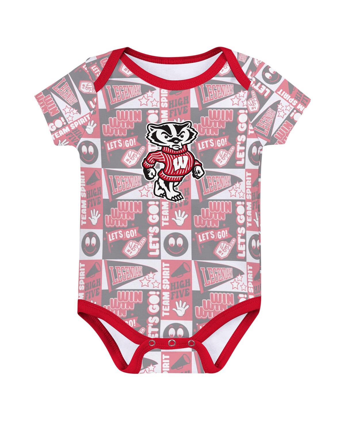 Outerstuff Newborn Red Wisconsin Badgers Sunday Comics Bodysuit 3-pack In Red
