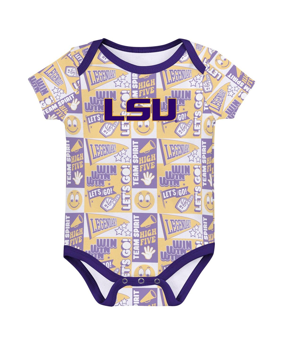 Outerstuff Newborn Purple Lsu Tigers Sunday Comics Bodysuit 3-pack In Purple