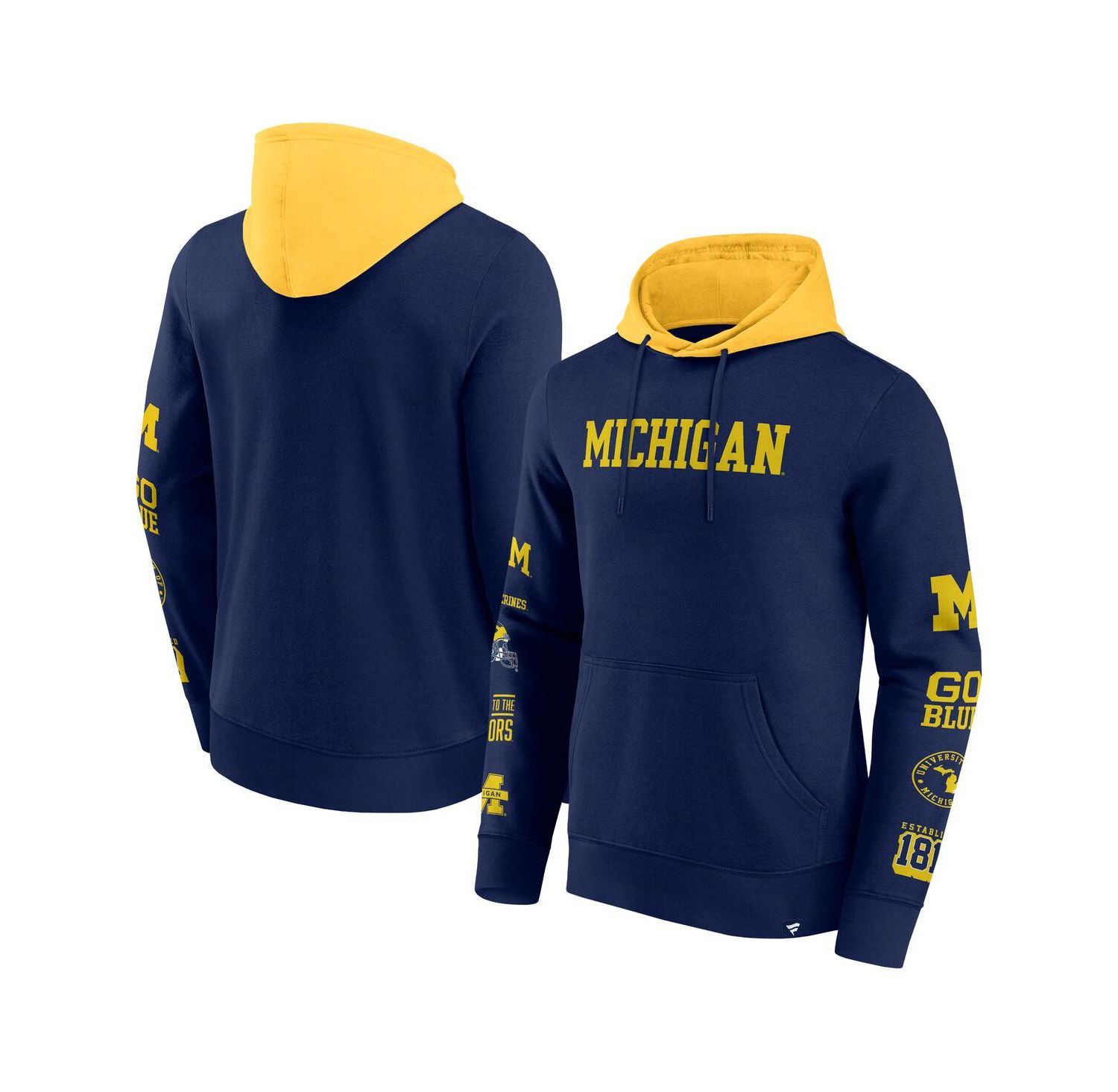 Men's Navy/Maize Michigan Wolverines Color Block Badge Fleece Pullover Hoodie